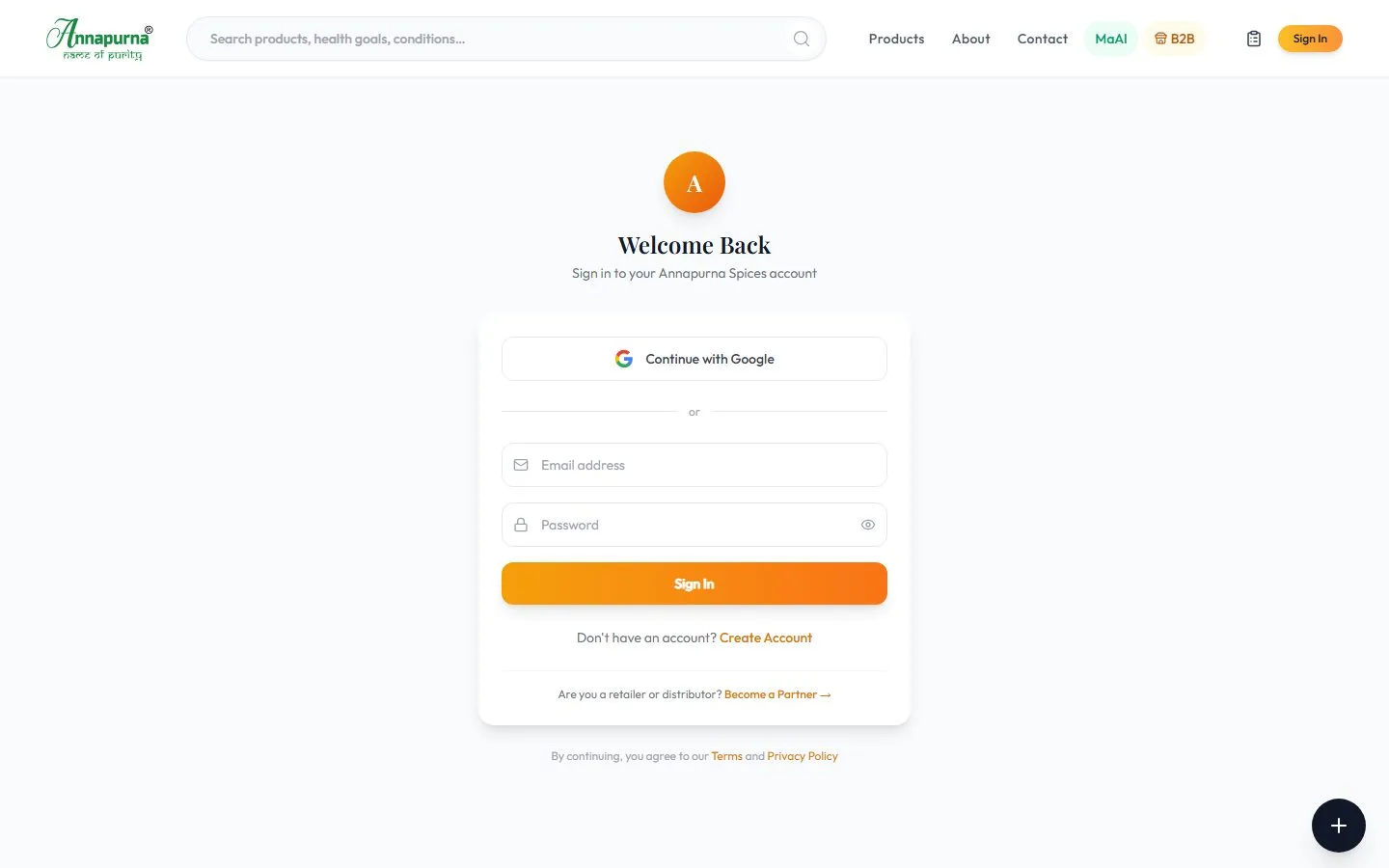 Annapurna Spices: Account sign-in
